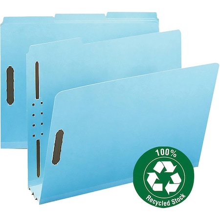 Made-To-Stick 100 Percent Recycled Pressboard Fastener Folders - Letter, Blue - 350 Sheet Capacity MA3744894